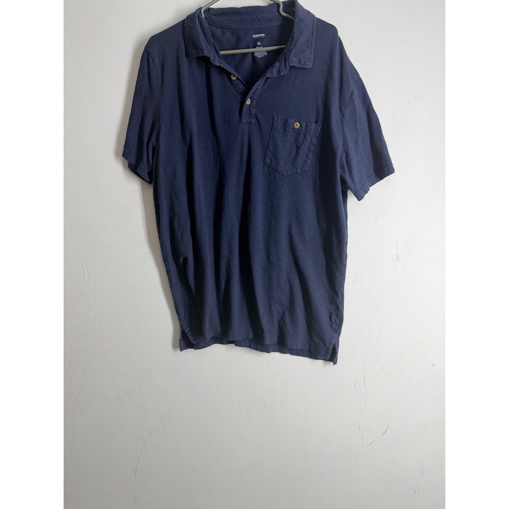 Sonoma Goods For Life Mens XL Navy Blue Cotton Slub Pocket Polo Short Sleeve